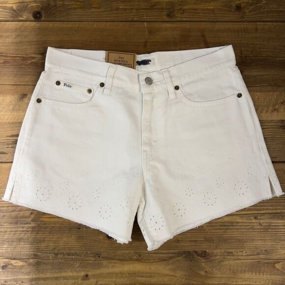 Polo by Ralph Lauren White Jean Shorts with Frayed Hem - Picture 1 of 4